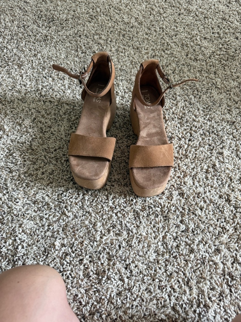 Toms Brown Suede Wedge Sandals with Ankle Strap
